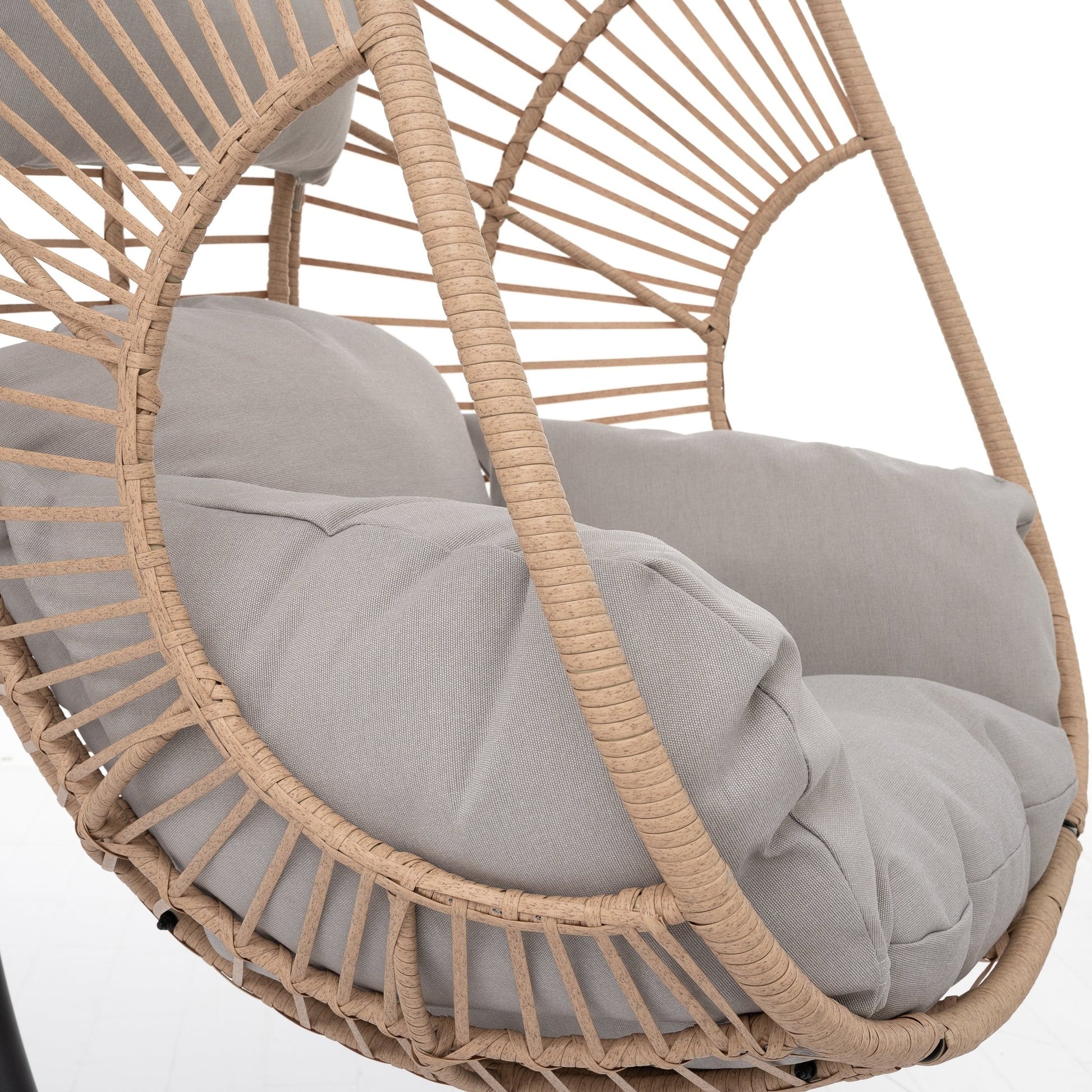 Outdoor Indoor Swing Egg Chair Natural color wicker with beige cushion - 1st Choice Furniture Direct