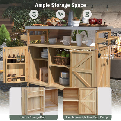 Outdoor Kitchen Island Cart with Stainless Steel Top & Storage - 1st Choice Furniture Direct
