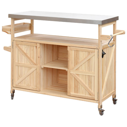 Outdoor Kitchen Island Cart with Stainless Steel Top & Storage - 1st Choice Furniture Direct