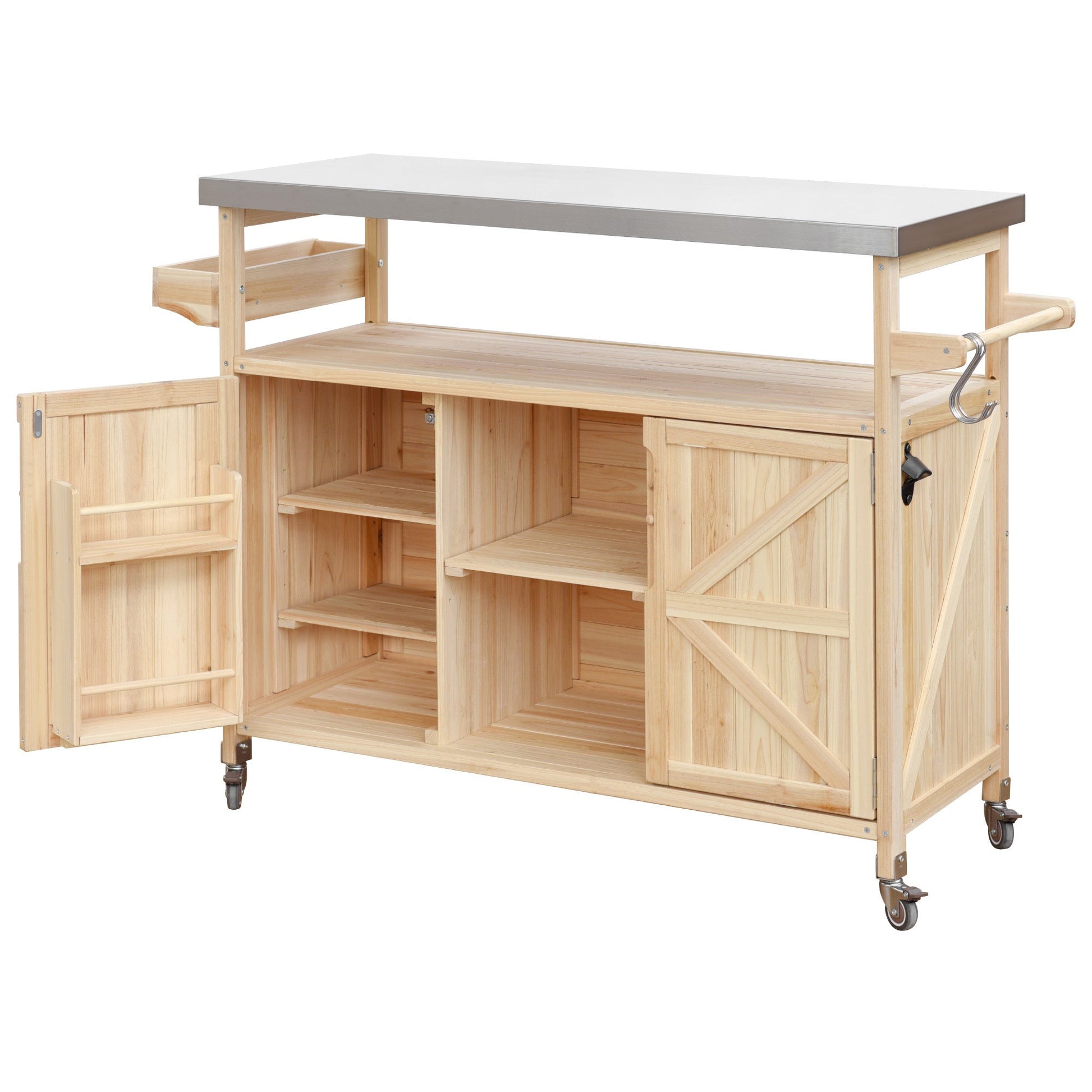 Outdoor Kitchen Island Cart with Stainless Steel Top & Storage - 1st Choice Furniture Direct