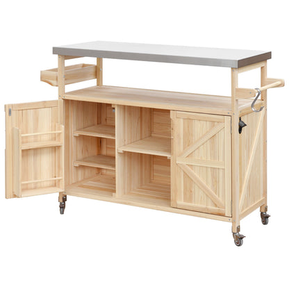 Outdoor Kitchen Island Cart with Stainless Steel Top & Storage - 1st Choice Furniture Direct