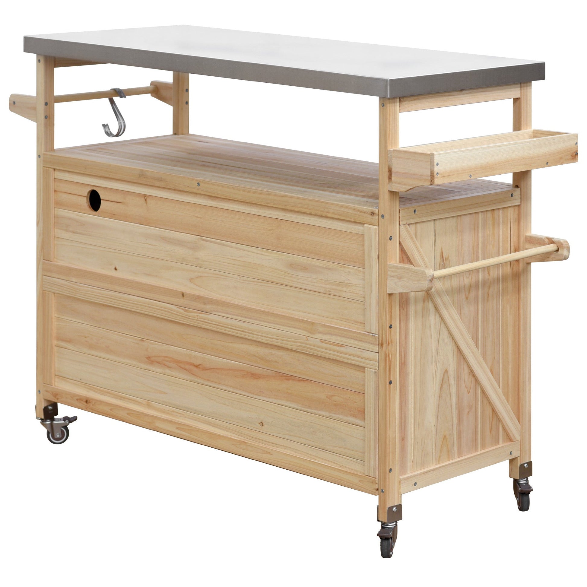 Outdoor Kitchen Island Cart with Stainless Steel Top & Storage - 1st Choice Furniture Direct