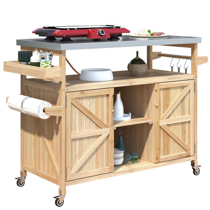 Outdoor Kitchen Island Cart with Stainless Steel Top & Storage - 1st Choice Furniture Direct