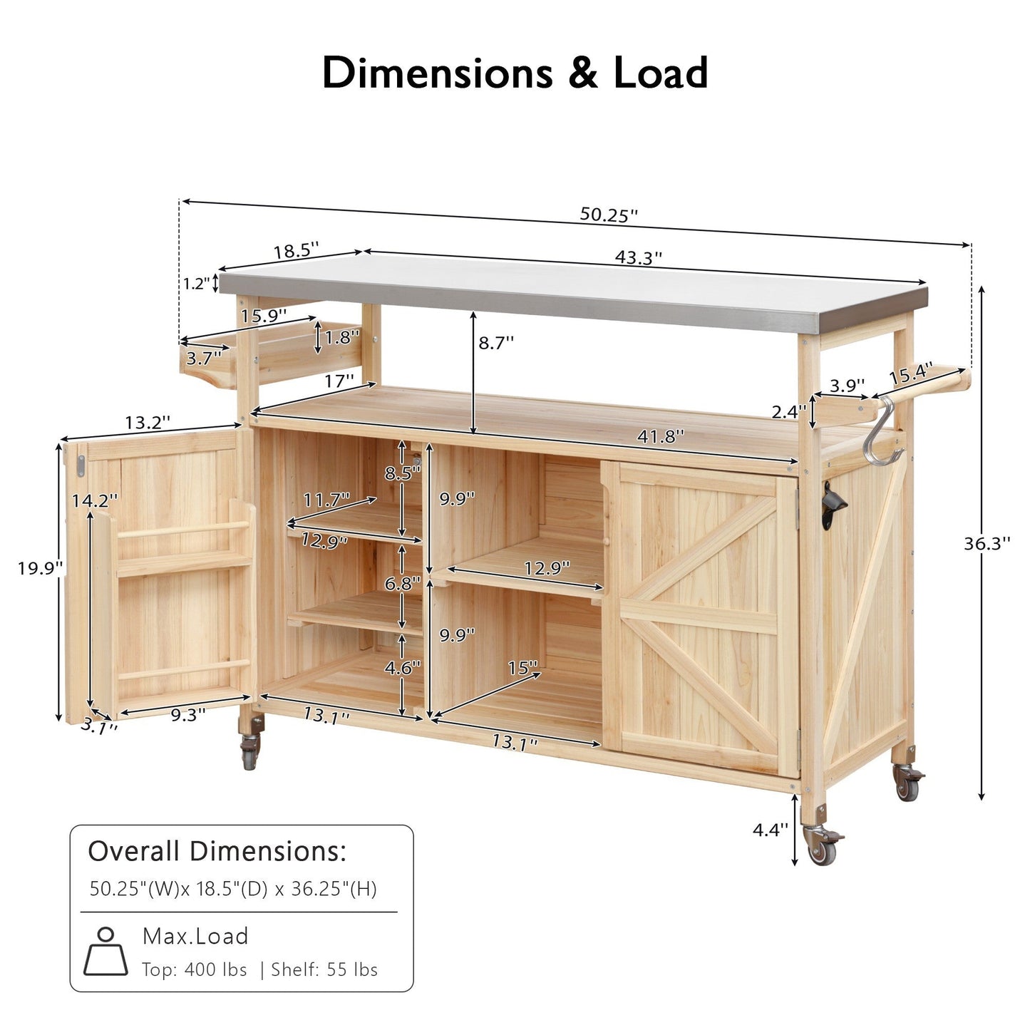 Outdoor Kitchen Island Cart with Stainless Steel Top & Storage - 1st Choice Furniture Direct