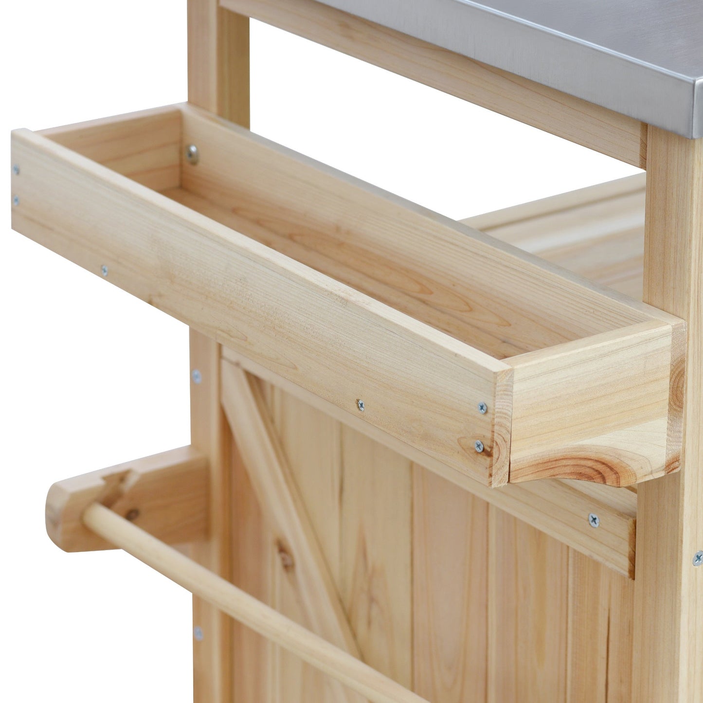 Outdoor Kitchen Island Cart with Stainless Steel Top & Storage - 1st Choice Furniture Direct
