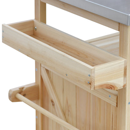 Outdoor Kitchen Island Cart with Stainless Steel Top & Storage - 1st Choice Furniture Direct