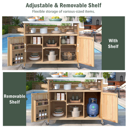 Outdoor Kitchen Island Cart with Stainless Steel Top & Storage - 1st Choice Furniture Direct