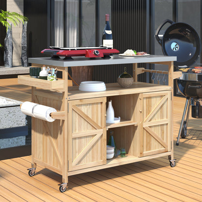 Outdoor Kitchen Island Cart with Stainless Steel Top & Storage - 1st Choice Furniture Direct