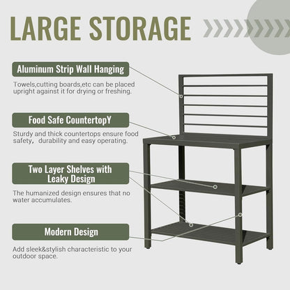 Outdoor Kitchen Island with Storage, Aluminum Kitchen Storage Island Kitchen Food Prep Table with Double Storage Rack, Freestanding Bar Center with Protective Cover Indoor Outdoor - 1st Choice Furniture Direct