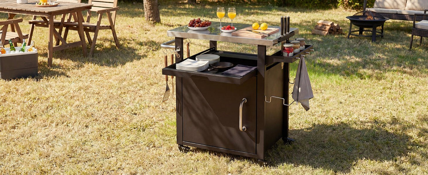 Outdoor Kitchen Prep Station with Stainless Steel Top & Storage - 1st Choice Furniture Direct