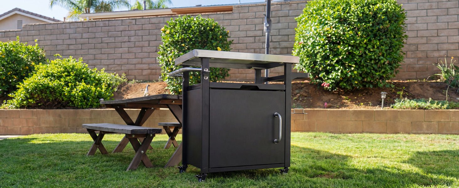 Outdoor Kitchen Prep Station with Stainless Steel Top & Storage - 1st Choice Furniture Direct