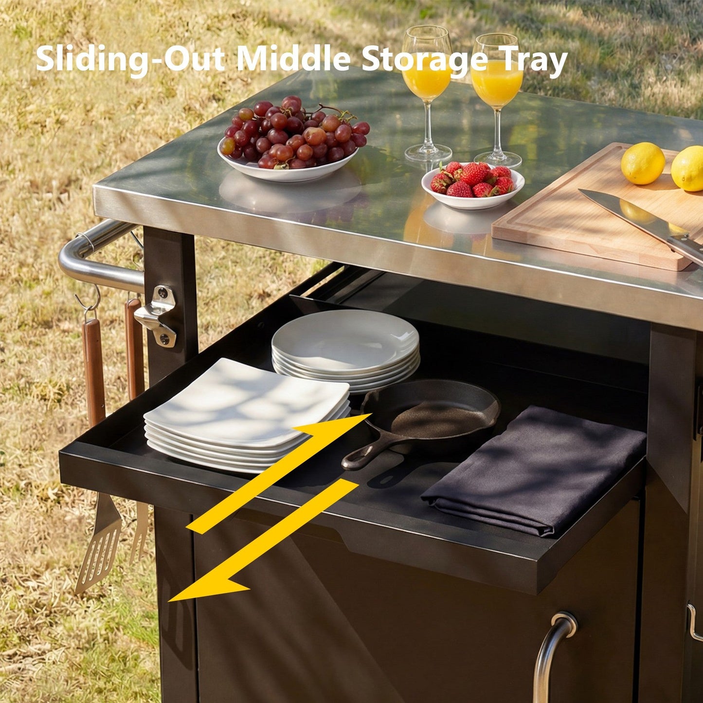 Outdoor Kitchen Prep Station with Stainless Steel Top & Storage - 1st Choice Furniture Direct