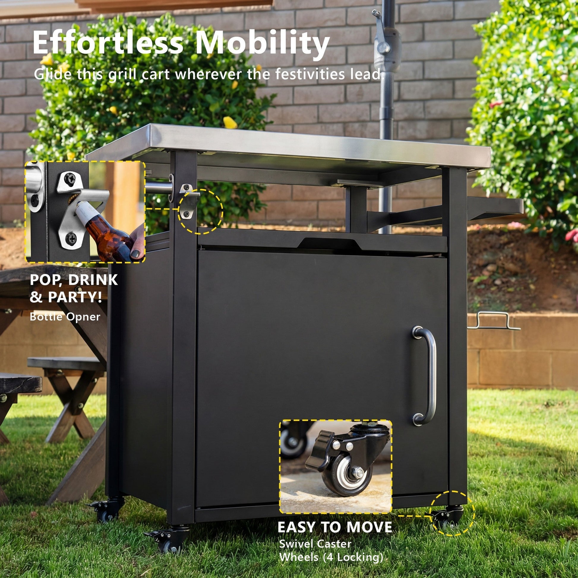 Outdoor Kitchen Prep Station with Stainless Steel Top & Storage - 1st Choice Furniture Direct