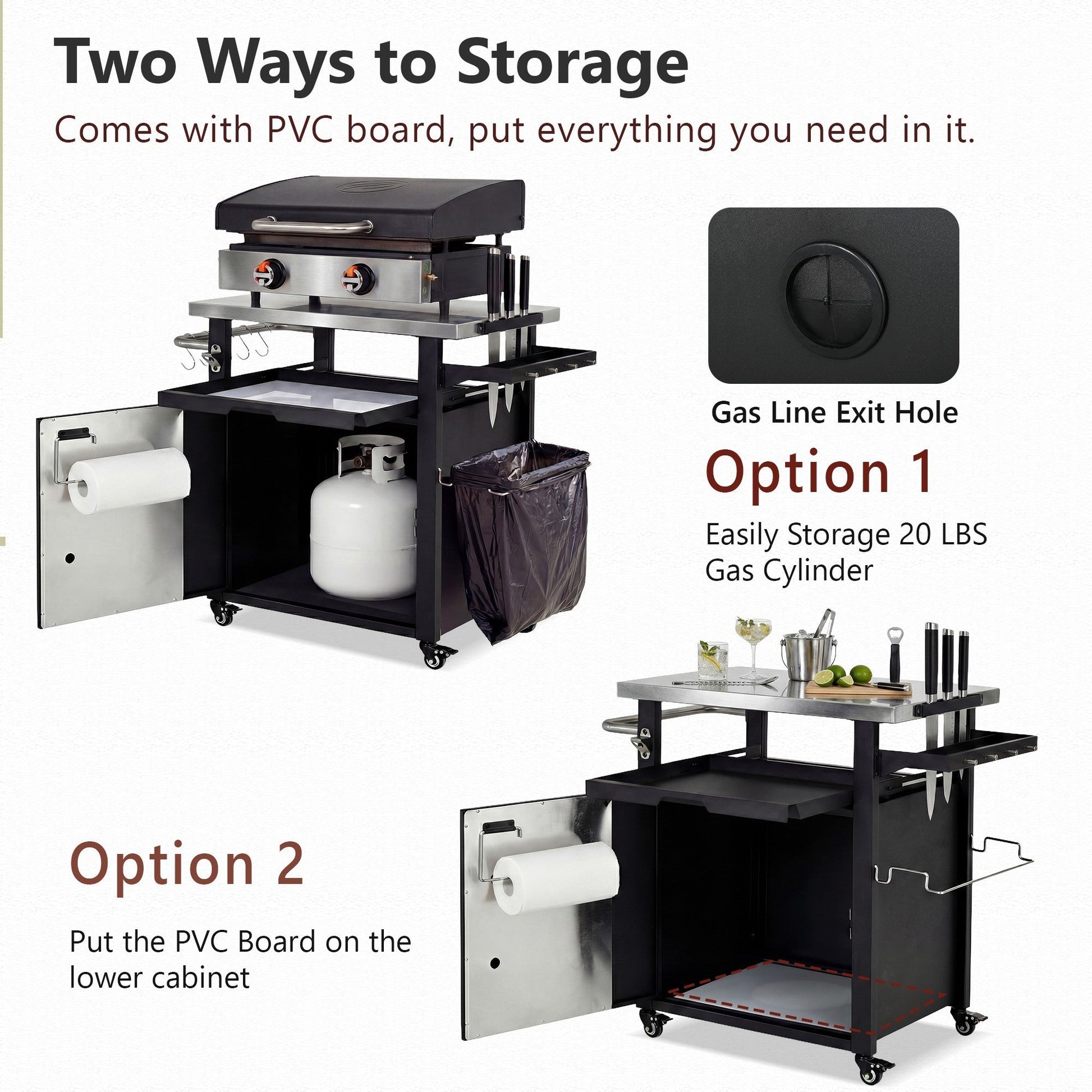 Outdoor Kitchen Prep Station with Stainless Steel Top & Storage - 1st Choice Furniture Direct