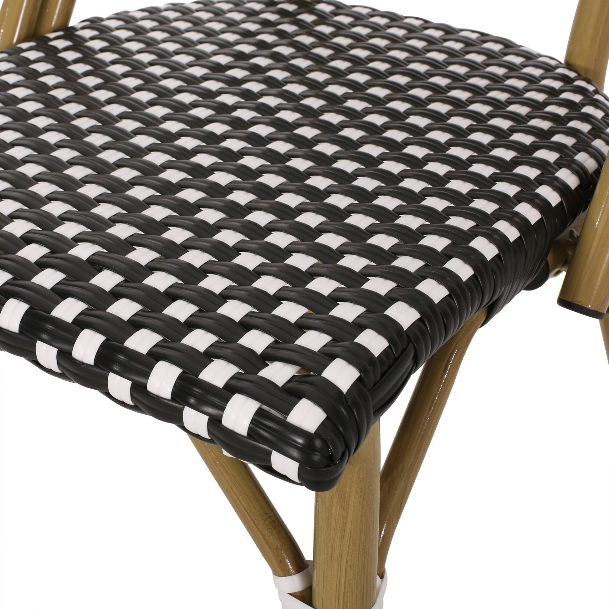 Outdoor PE Rattan and Aluminum French Bistro Chair Set, Black & White, Bamboo Print Finish - 1st Choice Furniture Direct