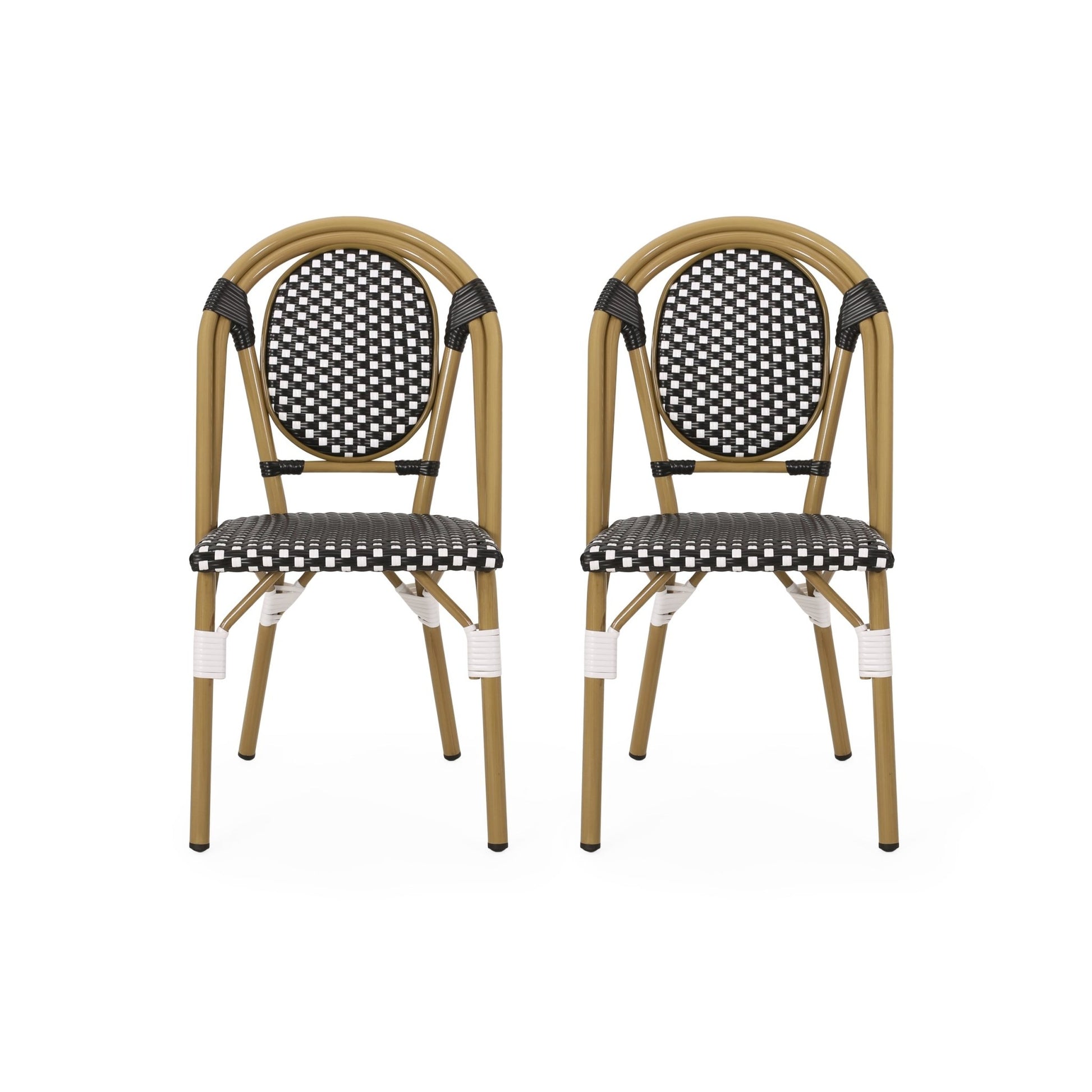 Outdoor PE Rattan and Aluminum French Bistro Chair Set, Black & White, Bamboo Print Finish - 1st Choice Furniture Direct