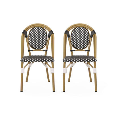 Outdoor PE Rattan and Aluminum French Bistro Chair Set, Black & White, Bamboo Print Finish - 1st Choice Furniture Direct