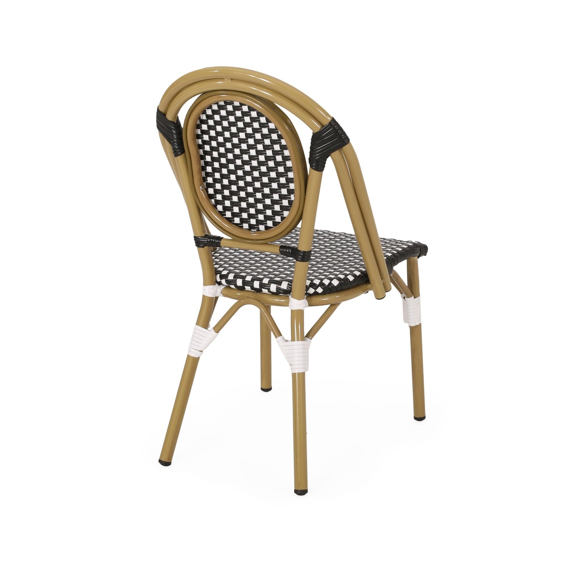 Outdoor PE Rattan and Aluminum French Bistro Chair Set, Black & White, Bamboo Print Finish - 1st Choice Furniture Direct