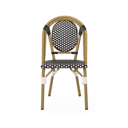 Outdoor PE Rattan and Aluminum French Bistro Chair Set, Black & White, Bamboo Print Finish - 1st Choice Furniture Direct