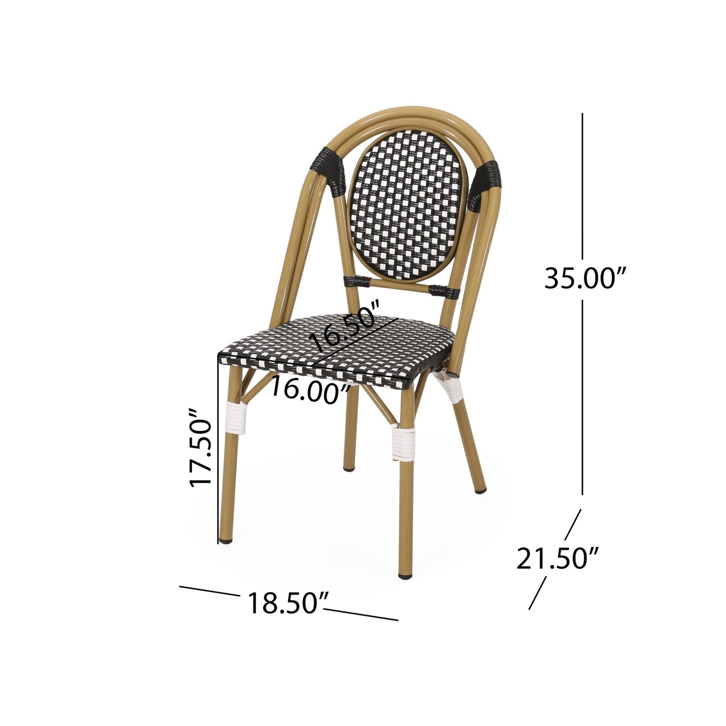 Outdoor PE Rattan and Aluminum French Bistro Chair Set, Black & White, Bamboo Print Finish - 1st Choice Furniture Direct