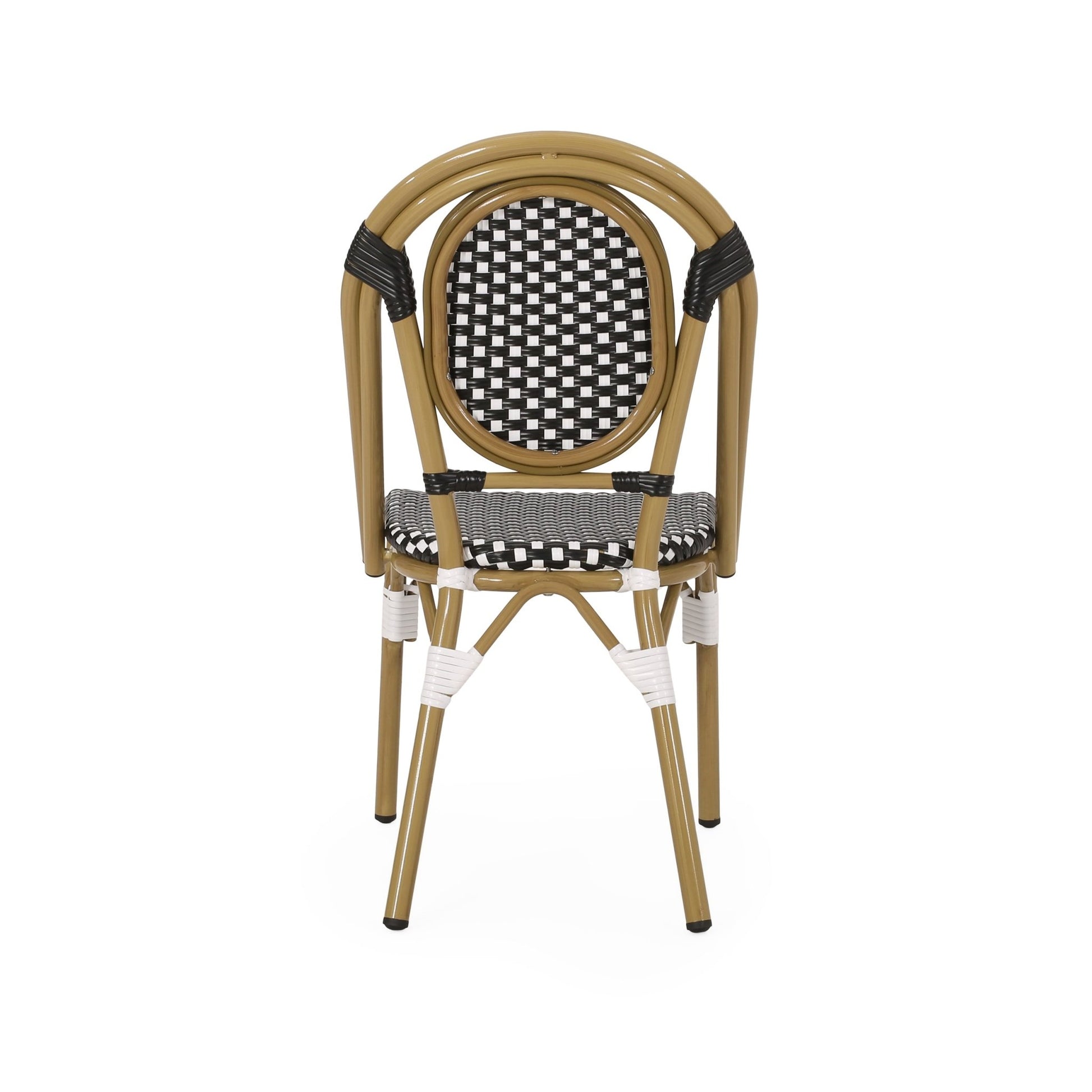 Outdoor PE Rattan and Aluminum French Bistro Chair Set, Black & White, Bamboo Print Finish - 1st Choice Furniture Direct