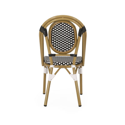 Outdoor PE Rattan and Aluminum French Bistro Chair Set, Black & White, Bamboo Print Finish - 1st Choice Furniture Direct