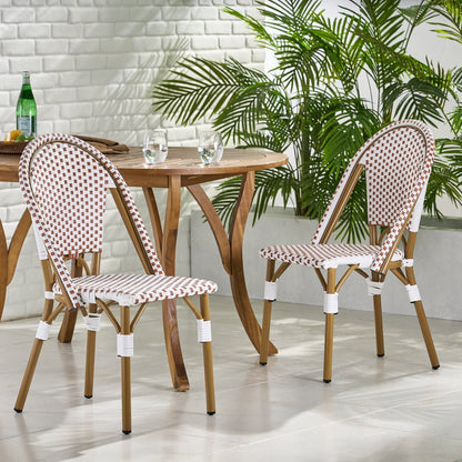 Outdoor PE Rattan and Aluminum French Bistro Chairs Set of 2 Rusted Red & White Bamboo Print Finish - 1st Choice Furniture Direct