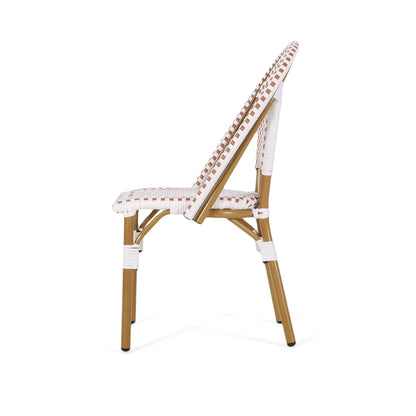 Outdoor PE Rattan and Aluminum French Bistro Chairs Set of 2 Rusted Red & White Bamboo Print Finish - 1st Choice Furniture Direct