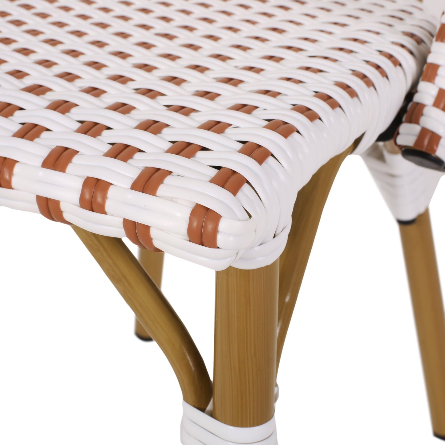 Outdoor PE Rattan and Aluminum French Bistro Chairs Set of 2 Rusted Red & White Bamboo Print Finish - 1st Choice Furniture Direct