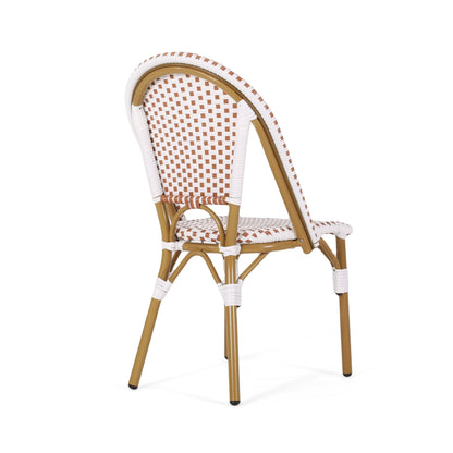 Outdoor PE Rattan and Aluminum French Bistro Chairs Set of 2 Rusted Red & White Bamboo Print Finish - 1st Choice Furniture Direct