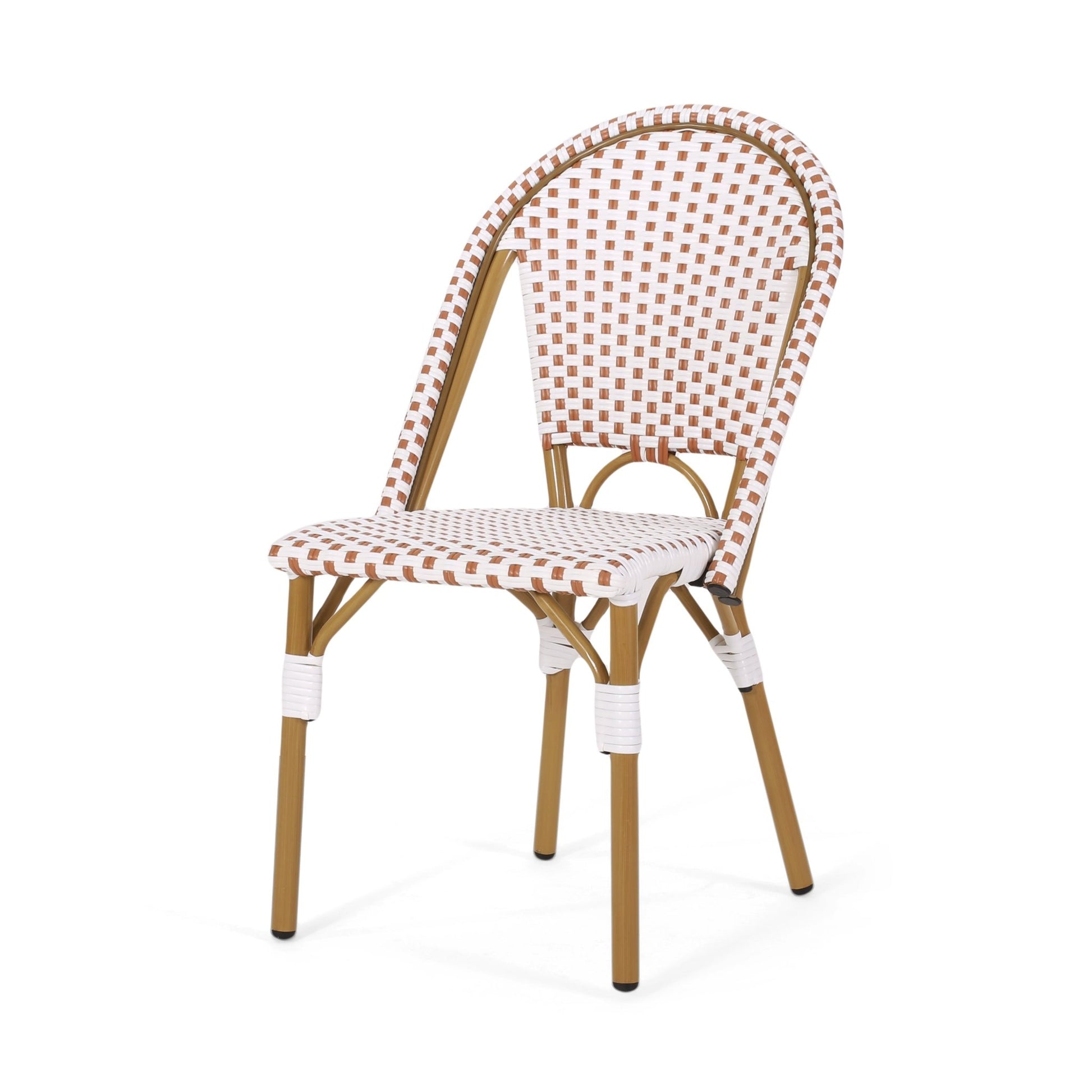 Outdoor PE Rattan and Aluminum French Bistro Chairs Set of 2 Rusted Red & White Bamboo Print Finish - 1st Choice Furniture Direct