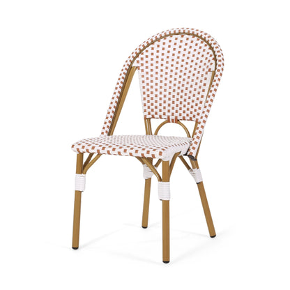 Outdoor PE Rattan and Aluminum French Bistro Chairs Set of 2 Rusted Red & White Bamboo Print Finish - 1st Choice Furniture Direct
