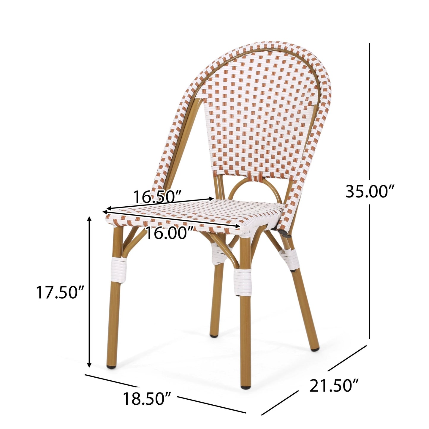 Outdoor PE Rattan and Aluminum French Bistro Chairs Set of 2 Rusted Red & White Bamboo Print Finish - 1st Choice Furniture Direct