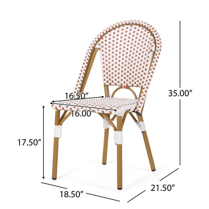 Outdoor PE Rattan and Aluminum French Bistro Chairs Set of 2 Rusted Red & White Bamboo Print Finish - 1st Choice Furniture Direct
