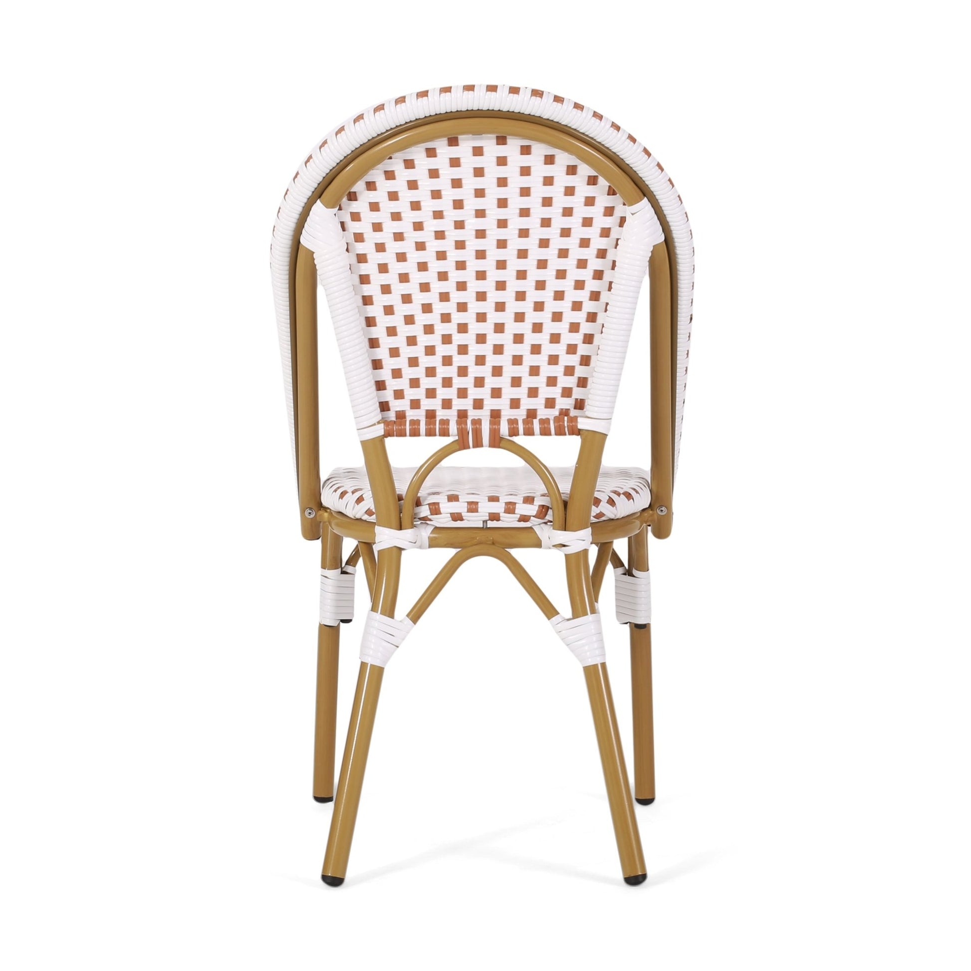 Outdoor PE Rattan and Aluminum French Bistro Chairs Set of 2 Rusted Red & White Bamboo Print Finish - 1st Choice Furniture Direct
