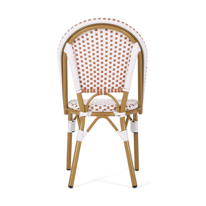 Outdoor PE Rattan and Aluminum French Bistro Chairs Set of 2 Rusted Red & White Bamboo Print Finish - 1st Choice Furniture Direct