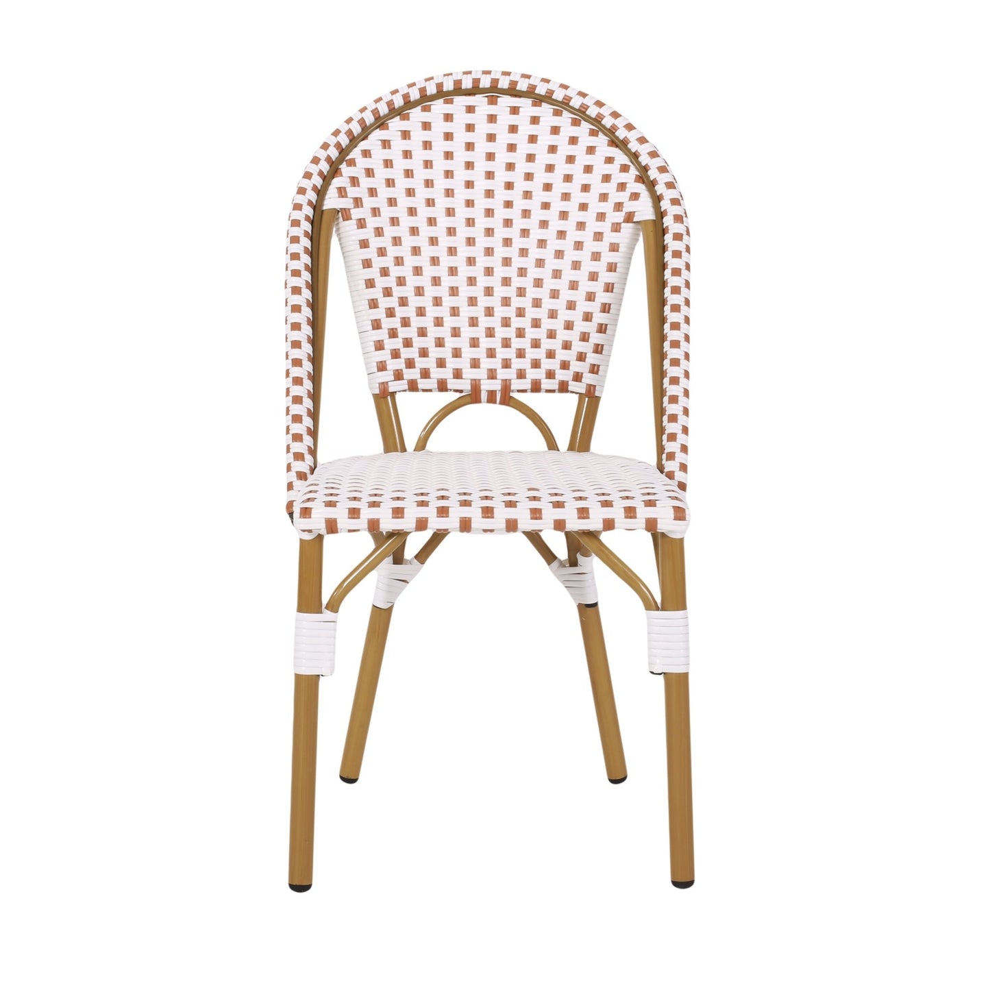 Outdoor PE Rattan and Aluminum French Bistro Chairs Set of 2 Rusted Red & White Bamboo Print Finish - 1st Choice Furniture Direct