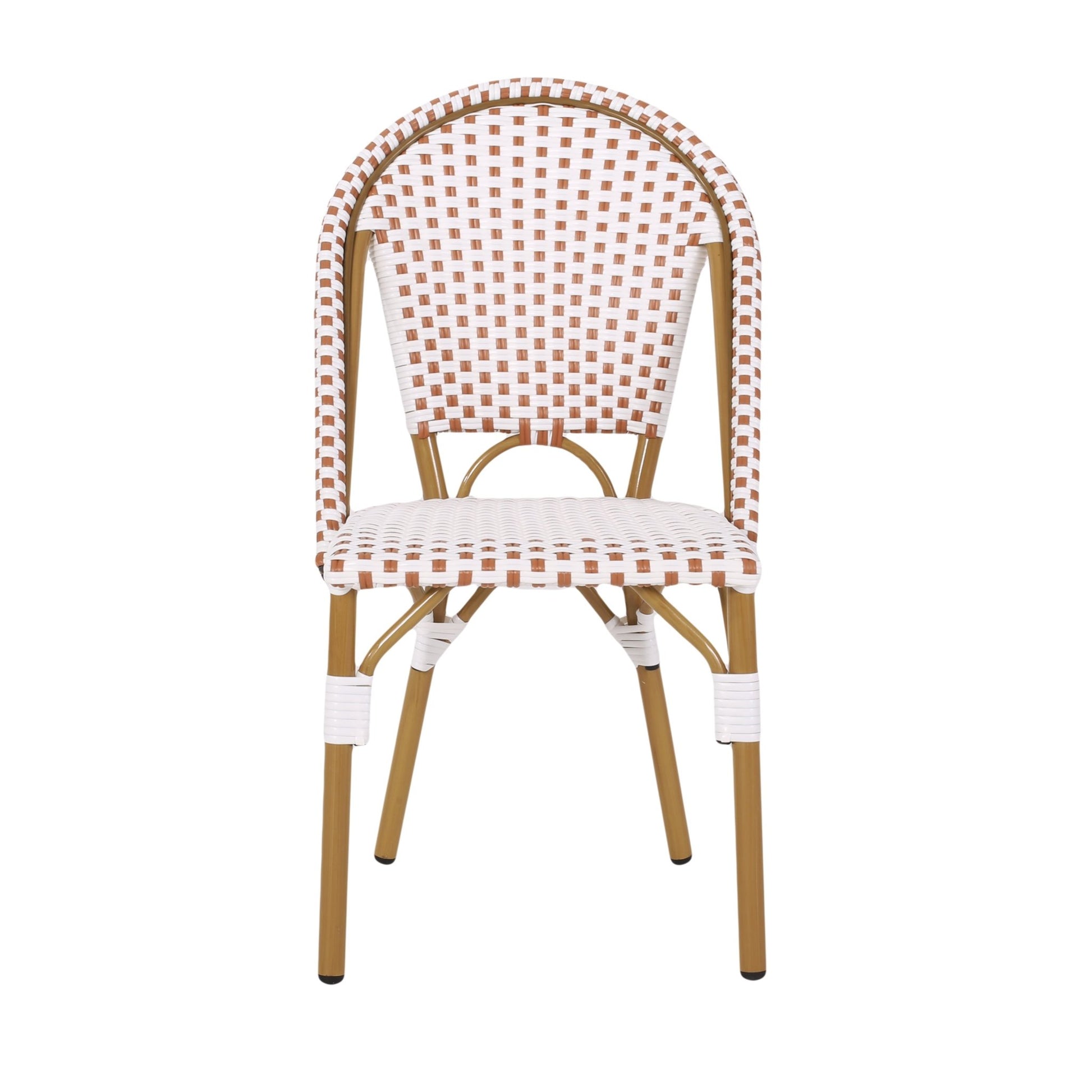 Outdoor PE Rattan and Aluminum French Bistro Chairs Set of 2 Rusted Red & White Bamboo Print Finish - 1st Choice Furniture Direct