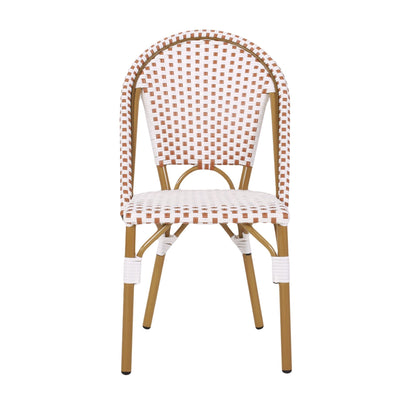 Outdoor PE Rattan and Aluminum French Bistro Chairs Set of 2 Rusted Red & White Bamboo Print Finish - 1st Choice Furniture Direct