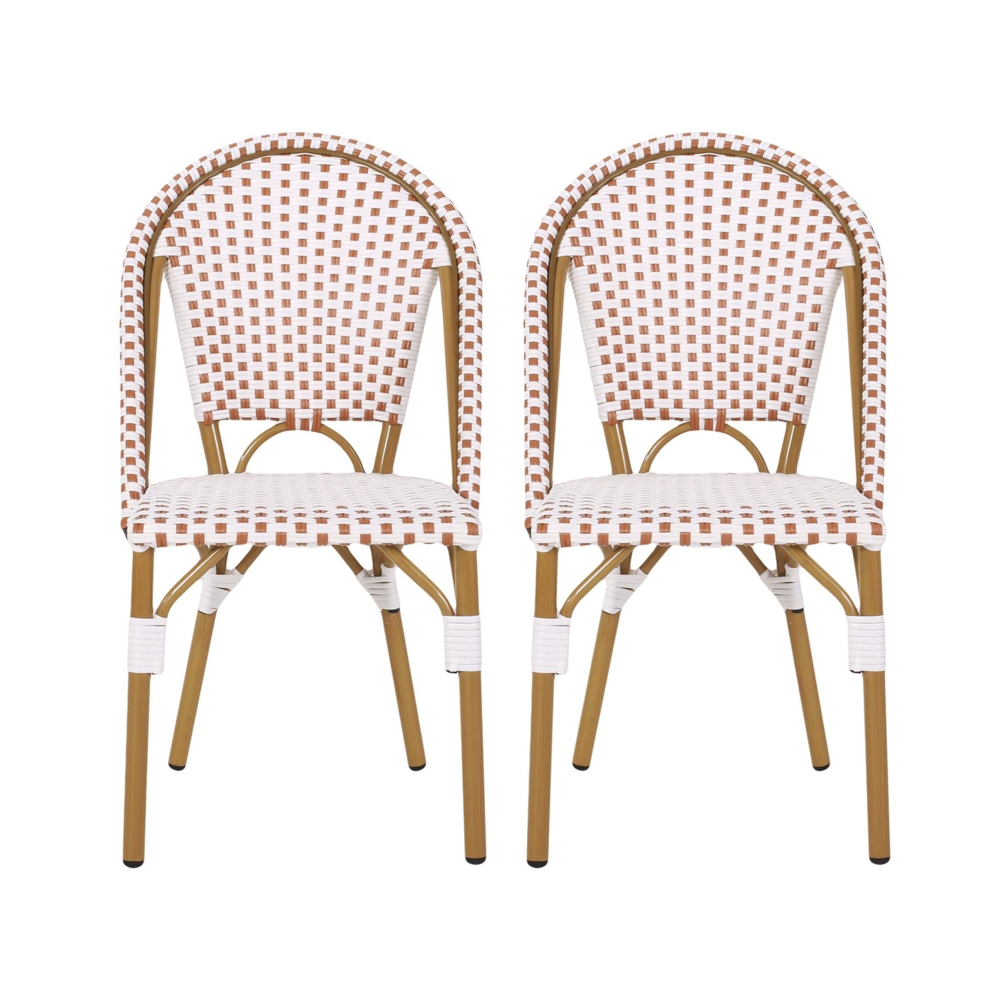 Outdoor PE Rattan and Aluminum French Bistro Chairs Set of 2 Rusted Red & White Bamboo Print Finish - 1st Choice Furniture Direct