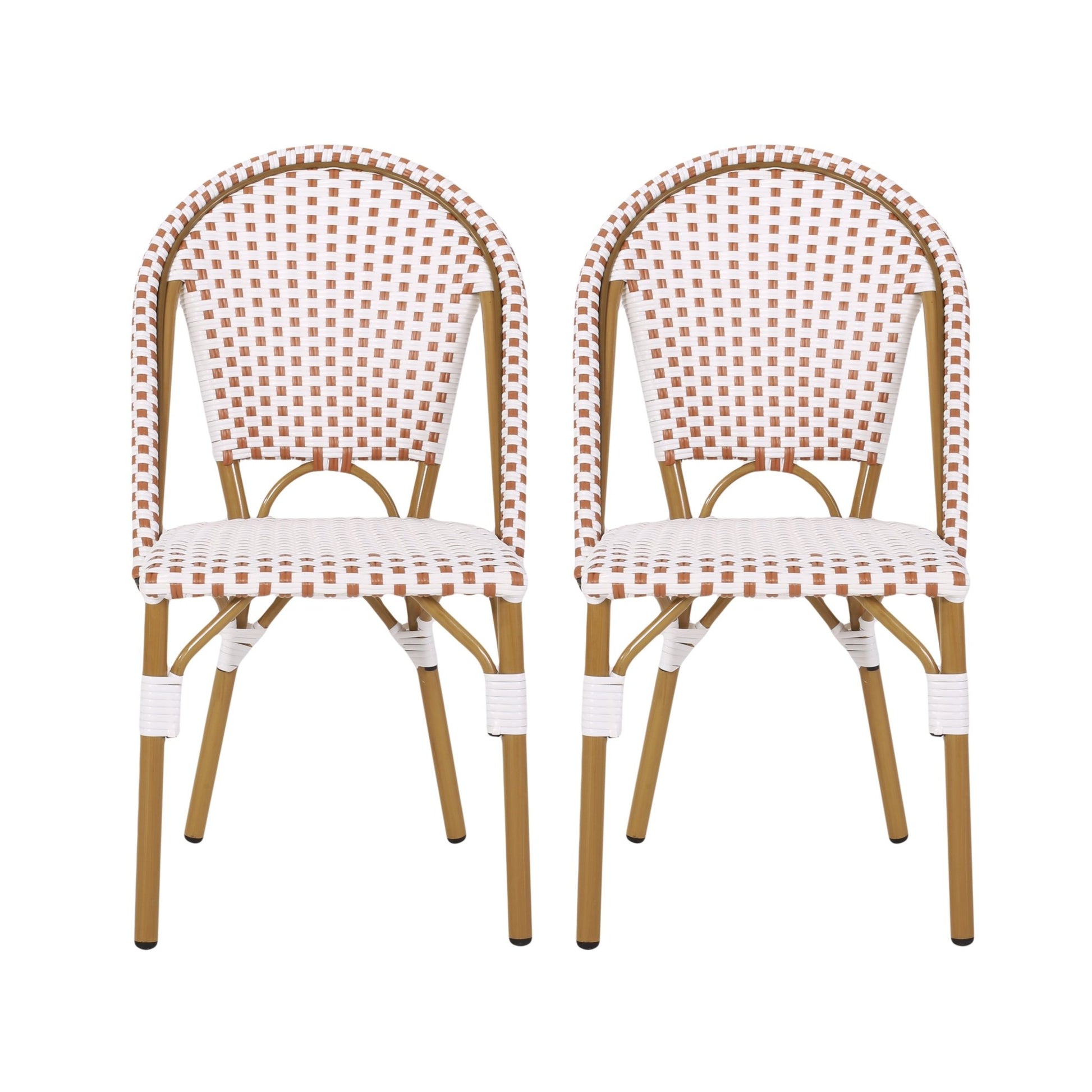 Outdoor PE Rattan and Aluminum French Bistro Chairs Set of 2 Rusted Red & White Bamboo Print Finish - 1st Choice Furniture Direct