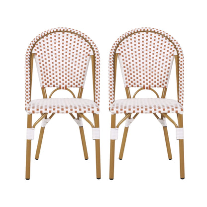 Outdoor PE Rattan and Aluminum French Bistro Chairs Set of 2 Rusted Red & White Bamboo Print Finish - 1st Choice Furniture Direct