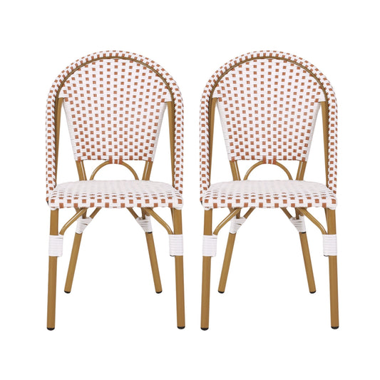 Outdoor PE Rattan and Aluminum French Bistro Chairs Set of 2 Rusted Red & White Bamboo Print Finish - 1st Choice Furniture Direct