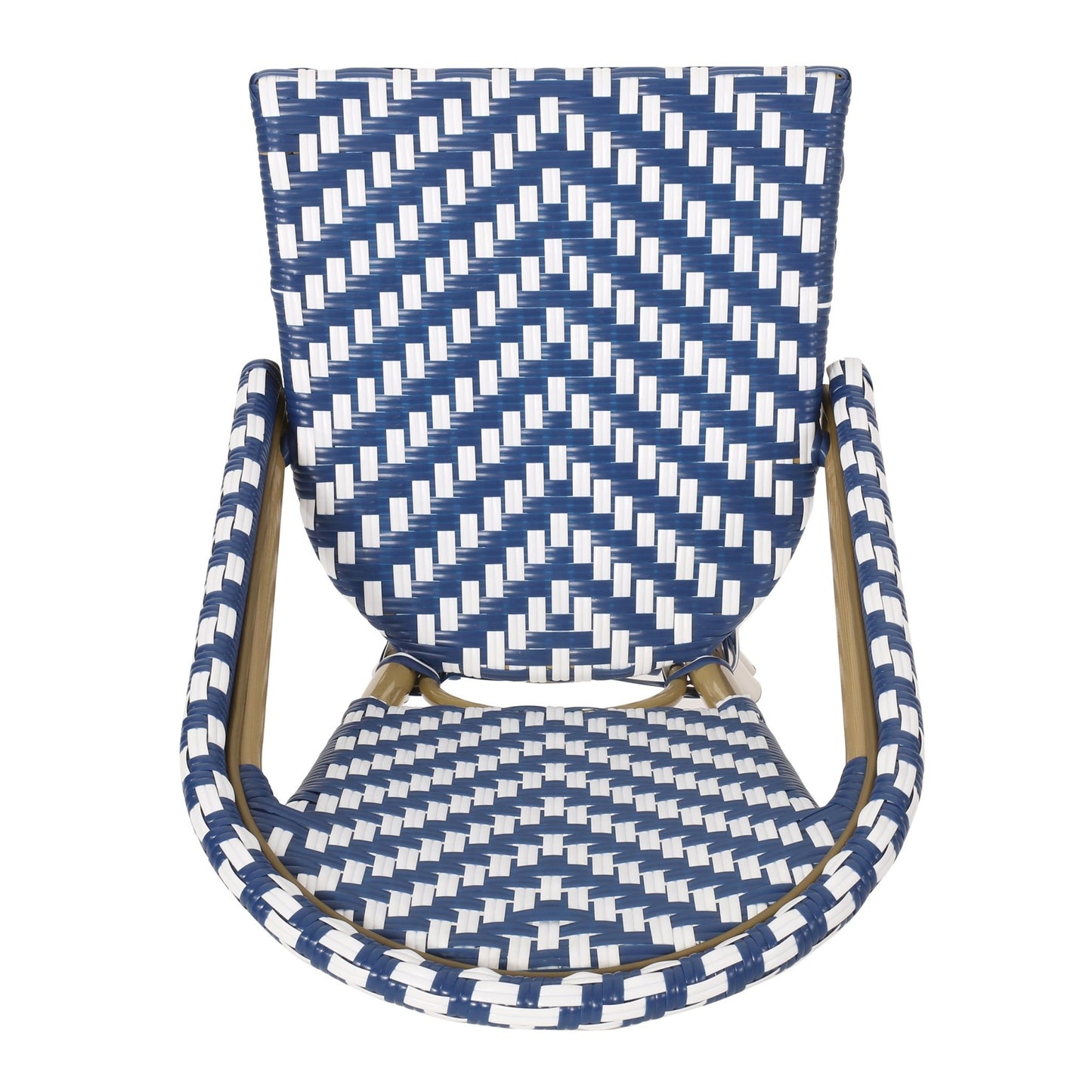 Outdoor PE Rattan French Barstool Set - Navy Blue & White, Aluminum Frame, Bamboo Finish, 29.5' Seat Height - 1st Choice Furniture Direct