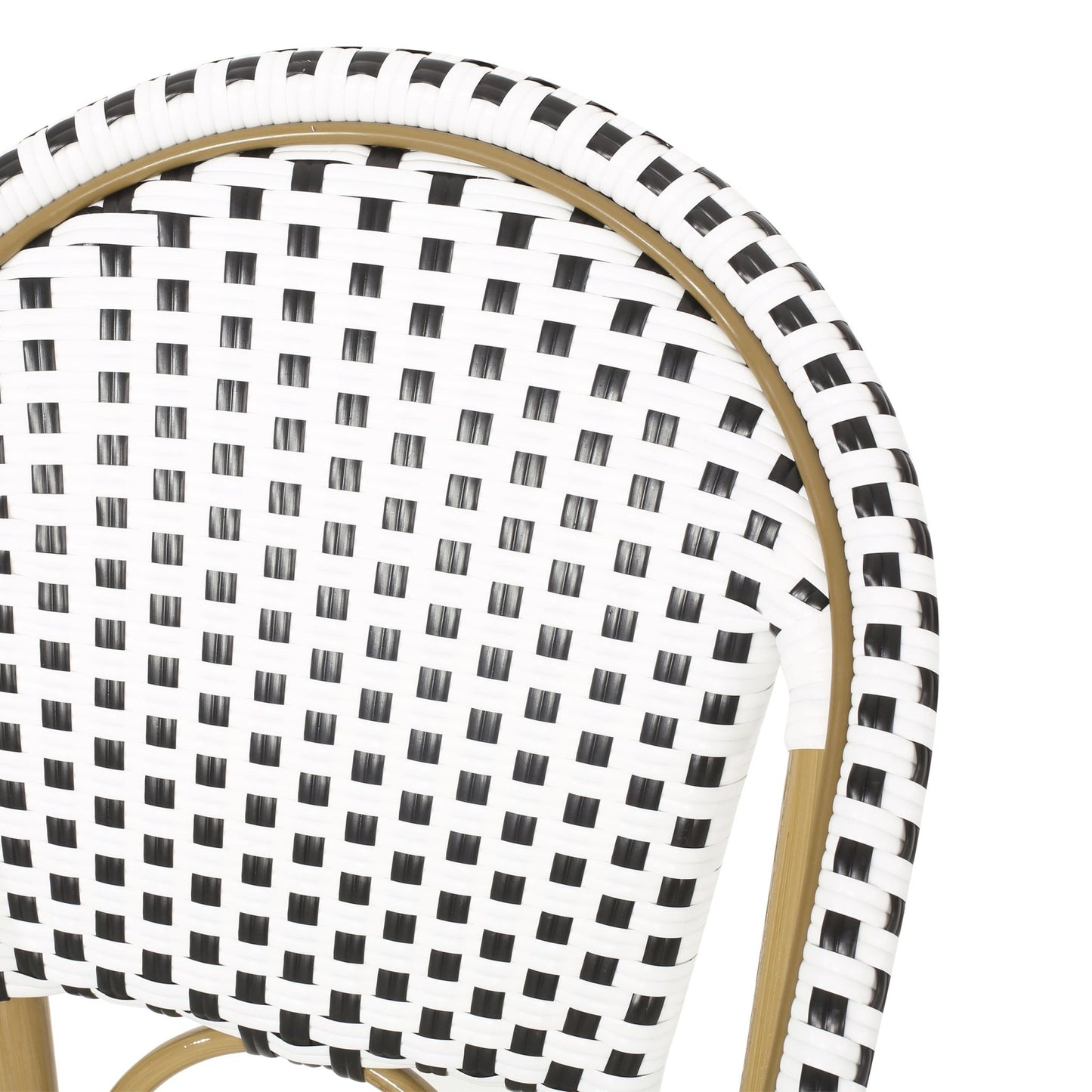 Outdoor PE Rattan French Barstool with Bamboo Finish Aluminum Frame, White and Black, 29.5' Seat Height (Set of 2) - 1st Choice Furniture Direct