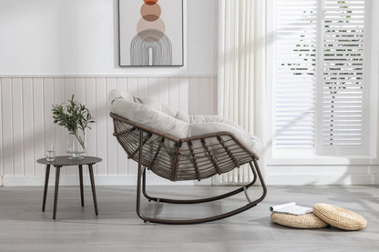 Outdoor Rattan Rocking Chair,Padded Cushion Rocker Recliner Chair Outdoor for Front Porch, Living Room, Patio, Garden, Beige - 1st Choice Furniture Direct