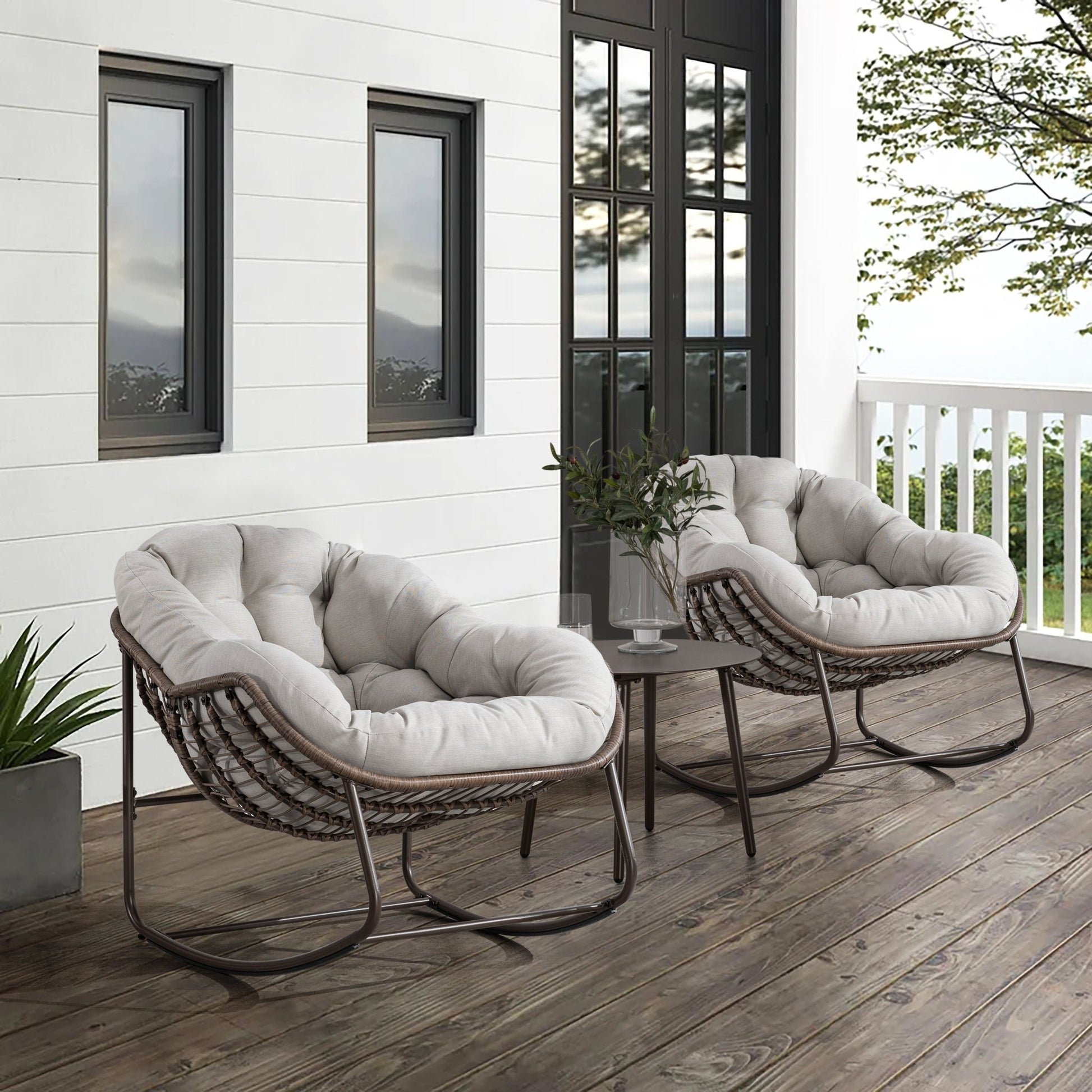 Outdoor Rattan Rocking Chair,Padded Cushion Rocker Recliner Chair Outdoor for Front Porch, Living Room, Patio, Garden, Beige - 1st Choice Furniture Direct