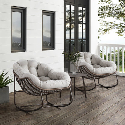 Outdoor Rattan Rocking Chair,Padded Cushion Rocker Recliner Chair Outdoor for Front Porch, Living Room, Patio, Garden, Beige - 1st Choice Furniture Direct