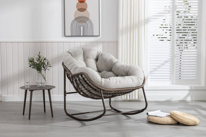 Outdoor Rattan Rocking Chair,Padded Cushion Rocker Recliner Chair Outdoor for Front Porch, Living Room, Patio, Garden, Beige - 1st Choice Furniture Direct