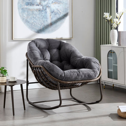 Outdoor Rattan Rocking Chair,Padded Cushion Rocker Recliner Chair Outdoor for Front Porch, Living Room, Patio, Garden, Grey - 1st Choice Furniture Direct